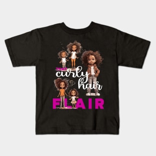 That curly hair flair for kids - white text Kids T-Shirt